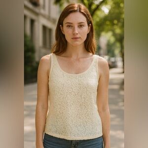 Nwt Nine West Ivory Floral Lace Tank Top xl